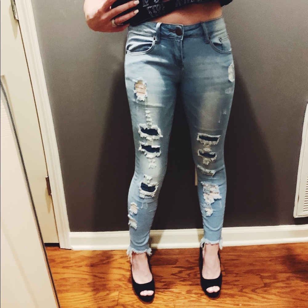 Faux Ripped Denim Jeans